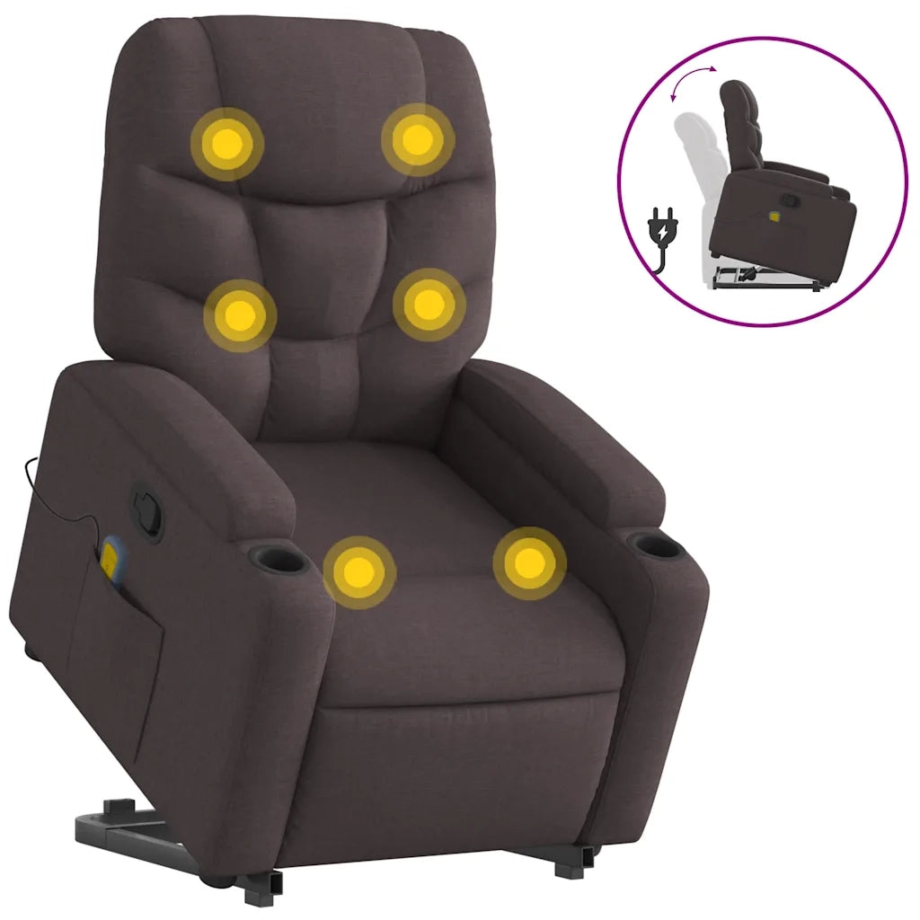 Poltrona Alzapersona Massaggi Reclinabile Marrone Scuro Tessuto 3204613