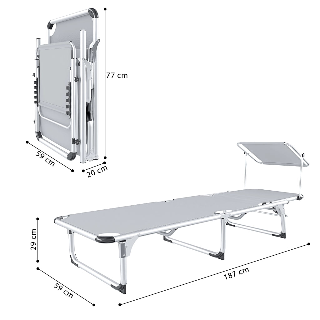 Lettino Pieghevole Prendisole Con Tettuccio Parasole Schienale Reclinabile Regolabile in 6 Posizioni Sedia Sdraio Per Spiaggia Mare Giardino Piscina 187 x 59 x 29 Cm Grigio