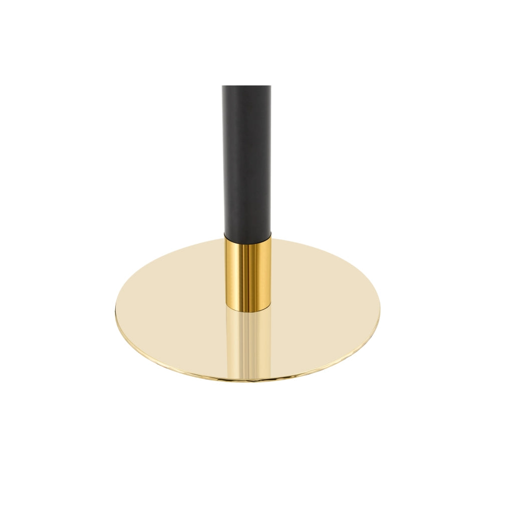 Tavolino rotondo con bordo dorato e base stabile in MDF e metallo blu