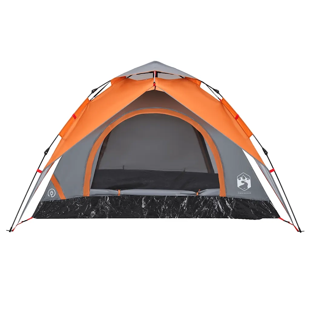 Tenda a Cupola 3 Persone Grigio e Arancione a Rilascio Rapido 4004179