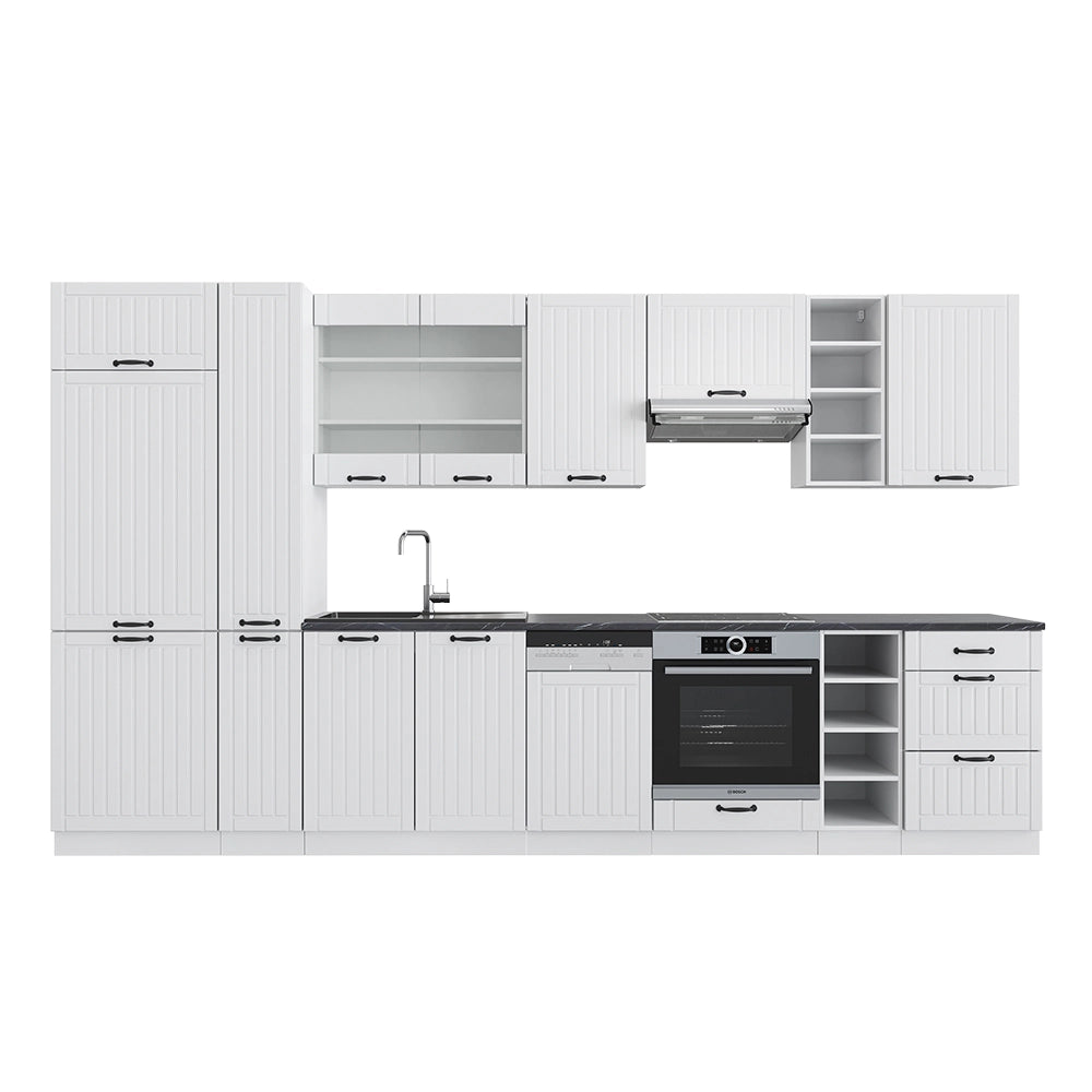 Cucina componibile Fame-Line Bianco rustico/Bianco 355 cm, PL Antracite Vicco