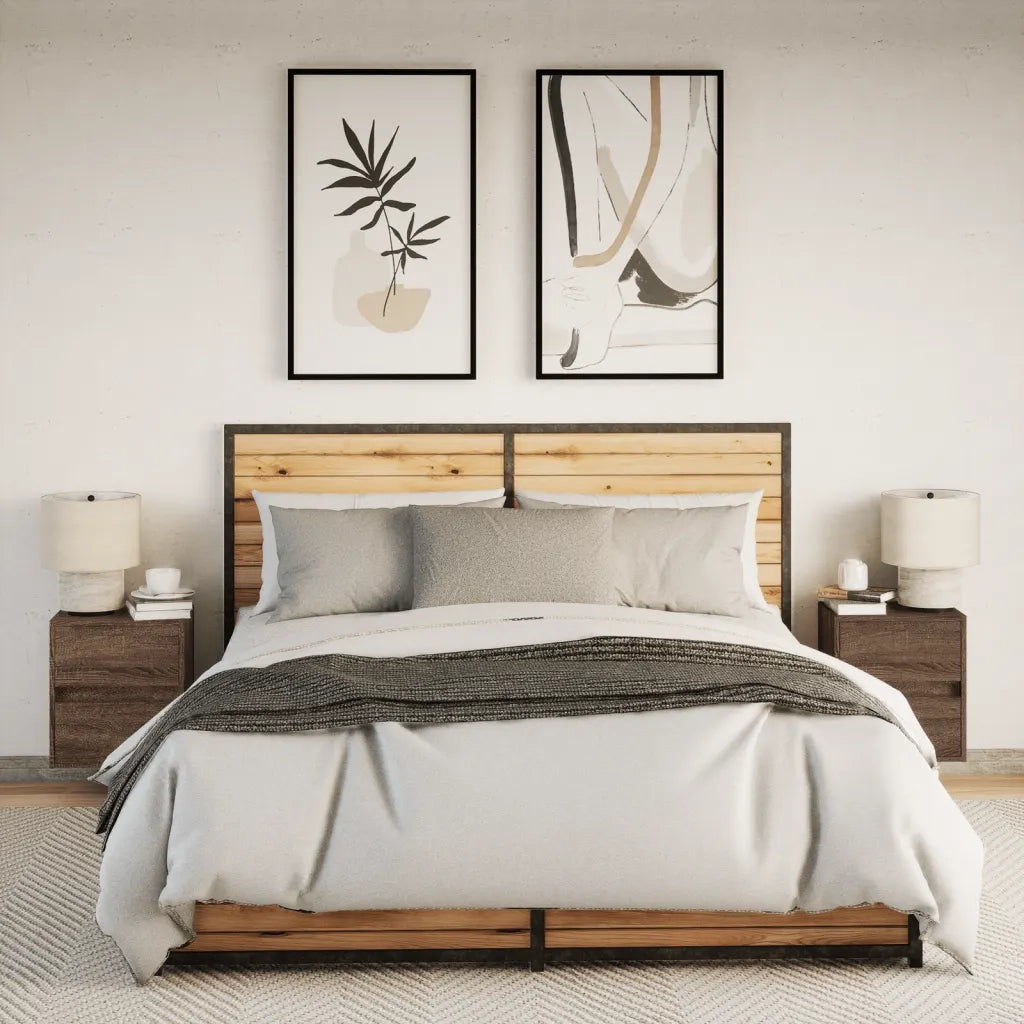 Comodini a Parete con luci LED 2 pz Rovere Marrone