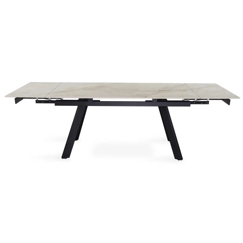 Tavolo allungabile LAROS – 160 a 240 cm – Piano in pietra marmorea beige – Struttura in metallo – Design di alta gamma