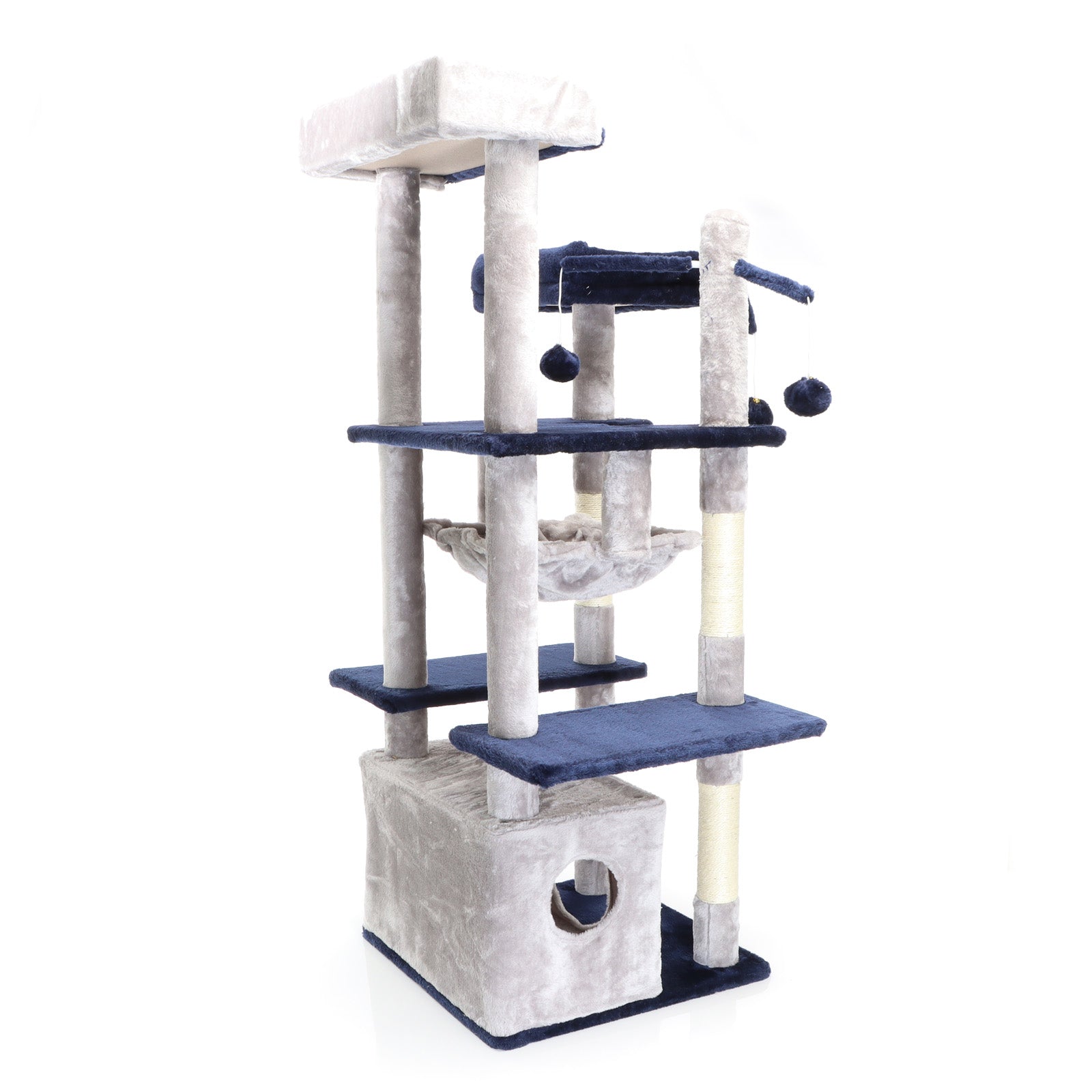 Fudajo Albero tiragraffi per gatti 134cm grigio chiaro, con casetta e amaca