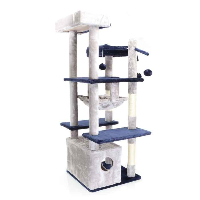 Fudajo Albero tiragraffi per gatti 134cm grigio chiaro, con casetta e amaca