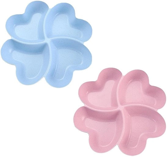 Snackbord con 4 cassette - Scatola per snack a forma di cuore - Banchi per snack - Dolci e caramelle - 2 pezzi - Materiale PP di qualità alimentare