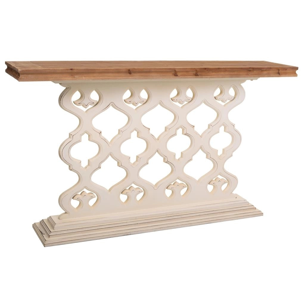 Mobile da ingresso in legno bianco intagliato 142x30x78,50h