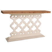 Mobile da ingresso in legno bianco intagliato 142x30x78,50h