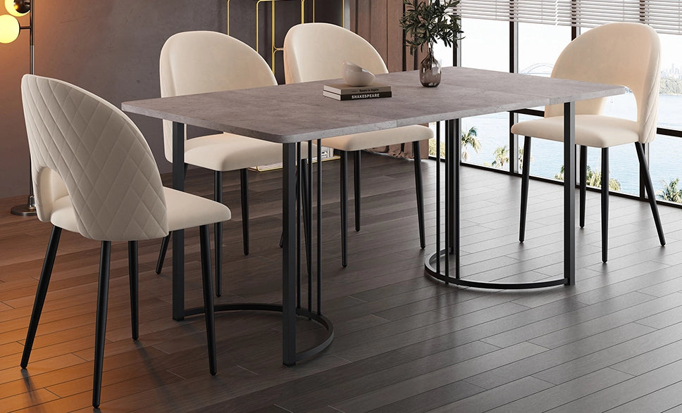 Set tavolo da pranzo 140x80 cm con 4 sedie in velluto beige