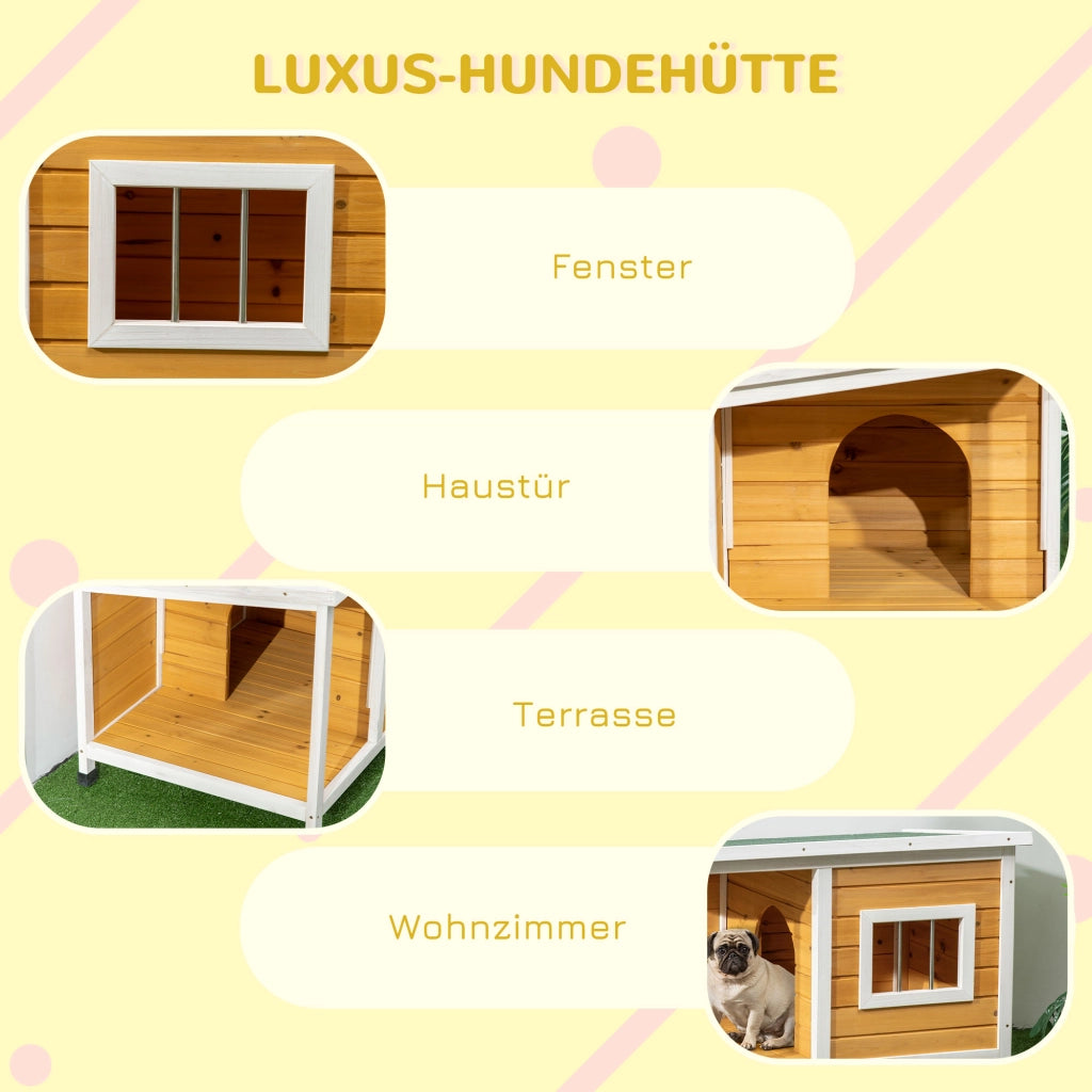 Casetta da giardino con veranda coperta tetto apribile finestra e piedi regolabili in legno arancione 85,5 × 62 × 60 cm