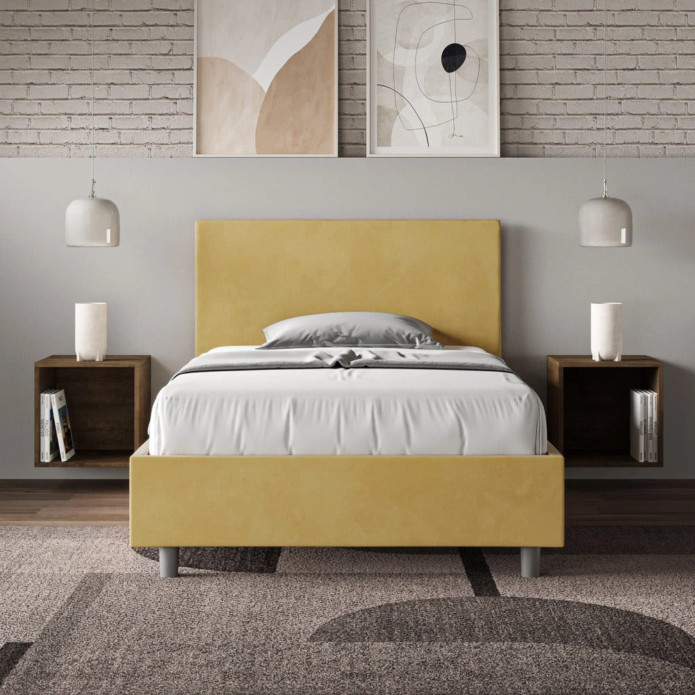 Letto 1 Piazza e Mezzo 120x200 cm con Rete e Contenitore Adele Ocra