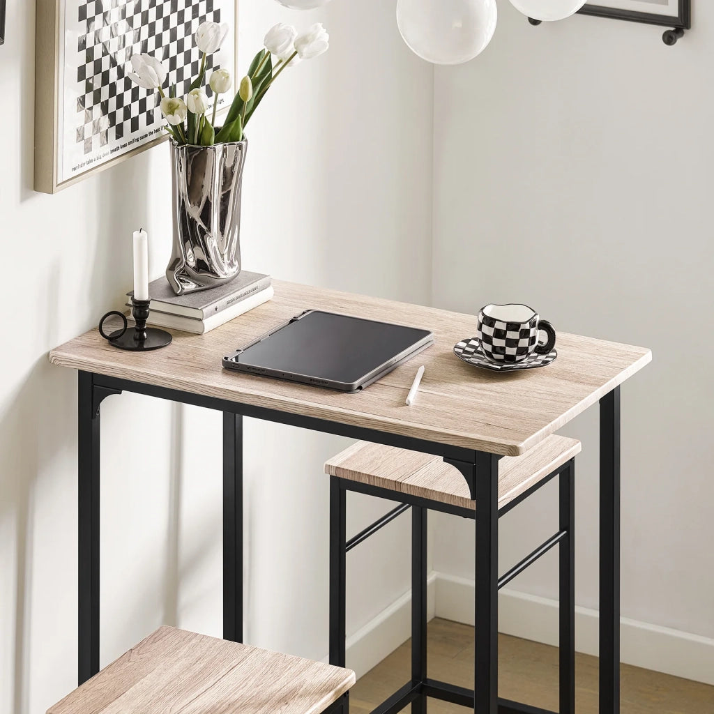 Set 3 Pezzi Tavolo con 2 sgabelli Mobile Bar per casa Stile Industriale Grigio, L80*P50*A88cm, Legno OGT10-N
