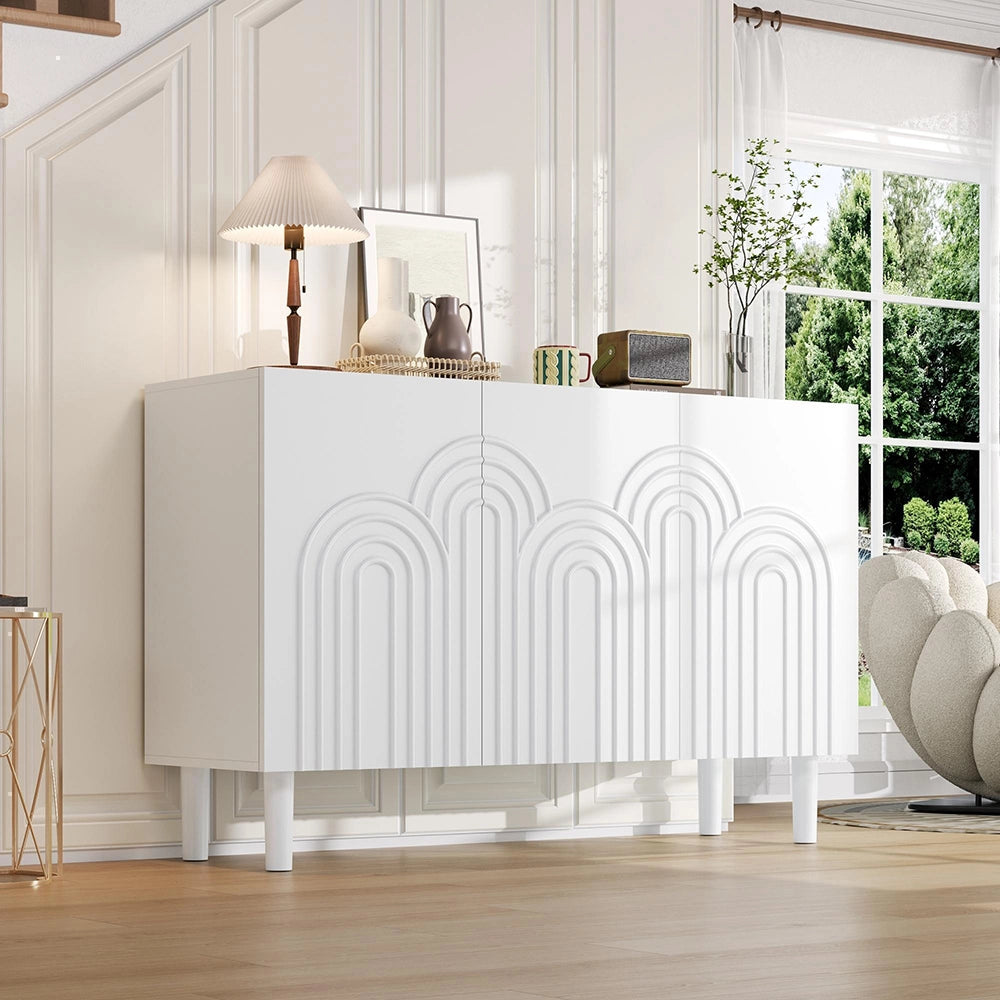 Credenza Soggiorno 120x38.5x79cm - Xylo - 3 Ante con Ampio Ripiano Regolabile, Bianco