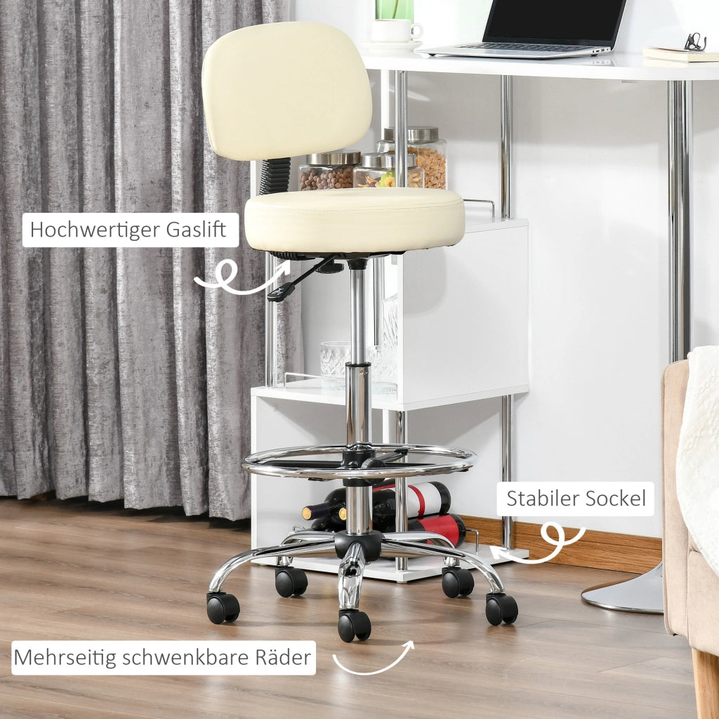 Sgabello da bar girevole con schienale, regolabile in altezza, rivestimento in PU beige, 56x57x104-127 cm