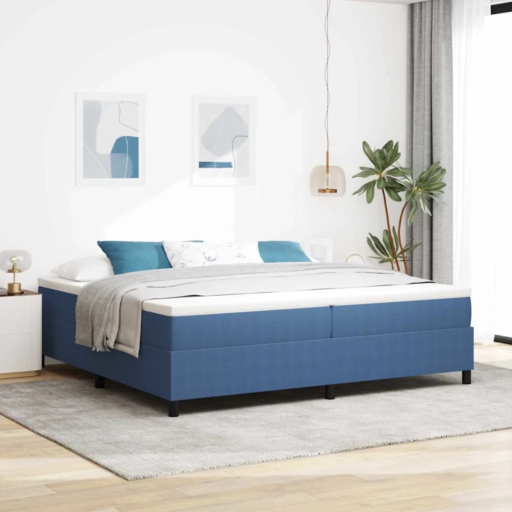 Letto a molle Blu e Bianco 200 x 200 cm Tessuto in Cords 3337485