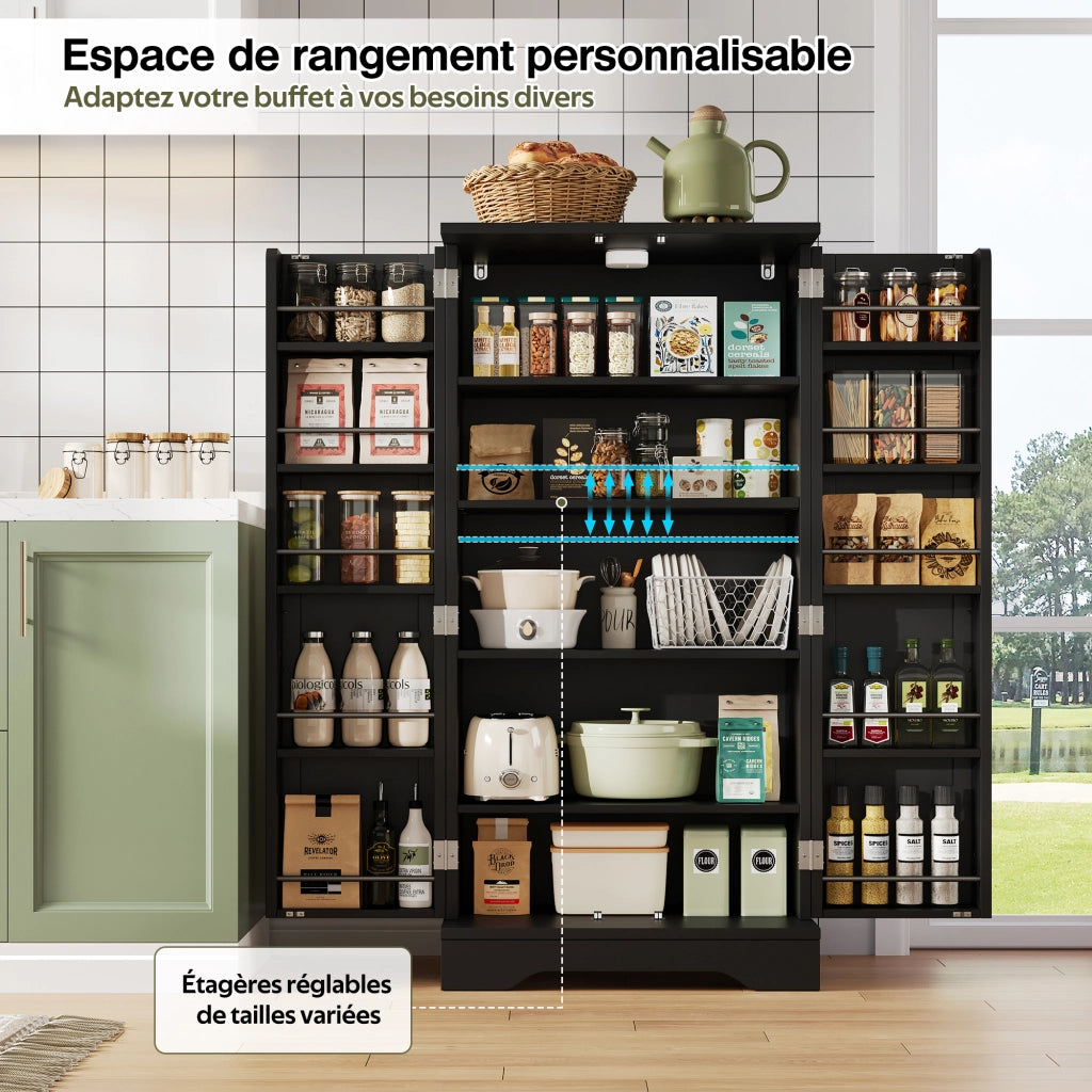 Colonna da cucina con luce LED sensore, 2 ante e ripiano regolabile, per cucina, in MDF nero 120 × 60 × 40 cm