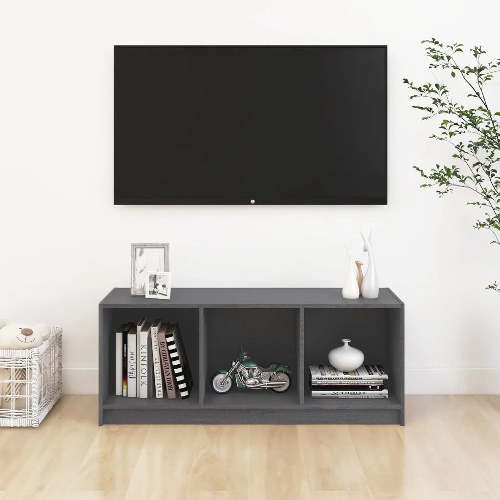 Mobile TV | Armadietto TV | Mobile Porta TV Grigio 104x33x41 cm in Legno Massello di Pino