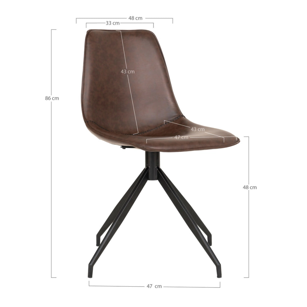Set 2 sedie da pranzo girevoli Monaco in ecopelle marrone scuro con gambe nere