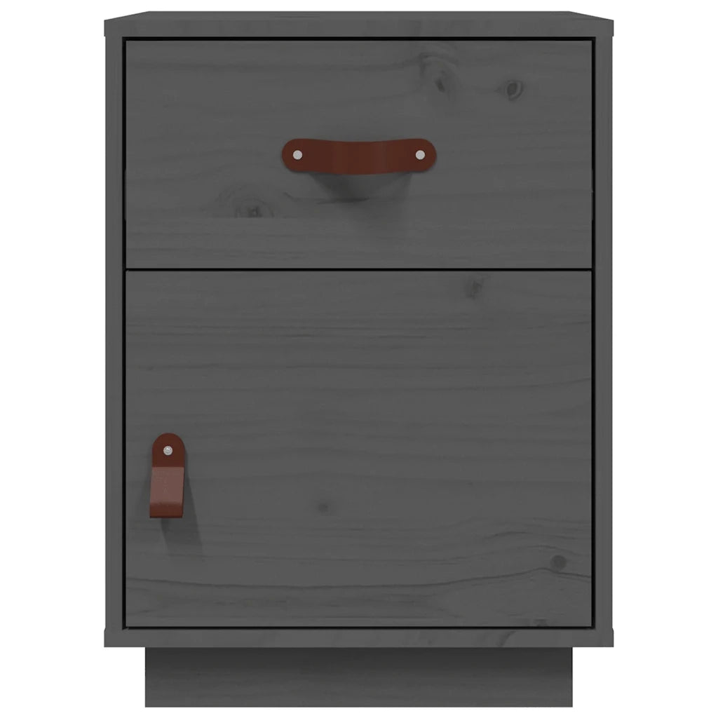 Comodini Grigi 2 pz 40x34x55 cm in Legno Massello di Pino 818310