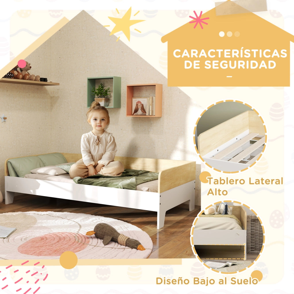 Letto singolo per bambini in legno bianco e naturale ¨C Xylo ¨C 140x70 cm, carico 80 kg