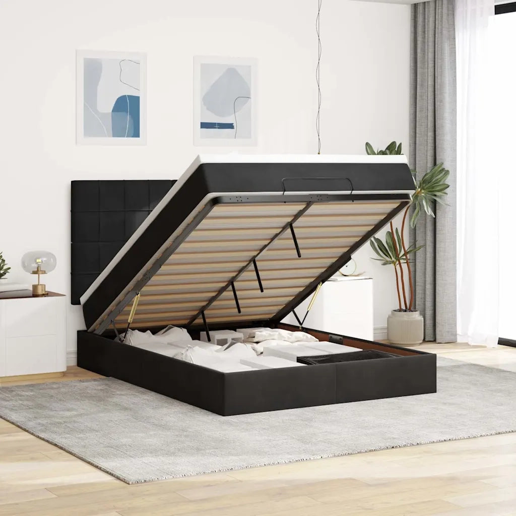 Struttura Letto Pouf con Materassi Nero 140x200 cm in Velluto 3314326