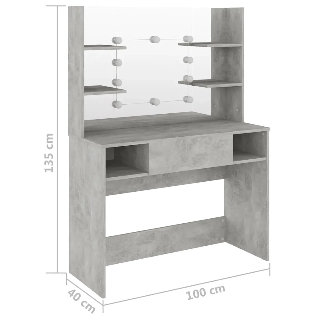 Toeletta | Tavolo da Trucco con Luci LED 100x40x135 cm in MDF Grigio Cemento