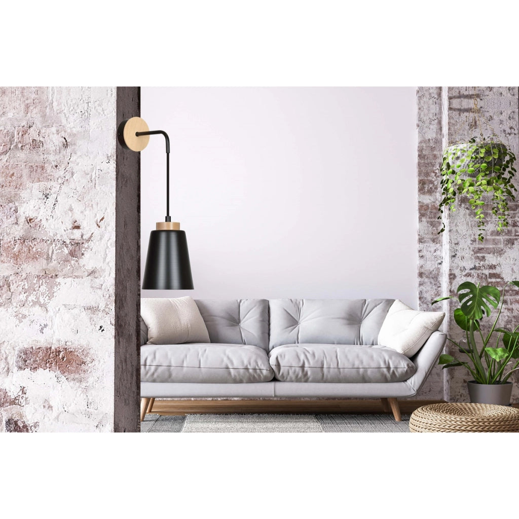 Lampada da parete BOLERO in acciaio nero e legno