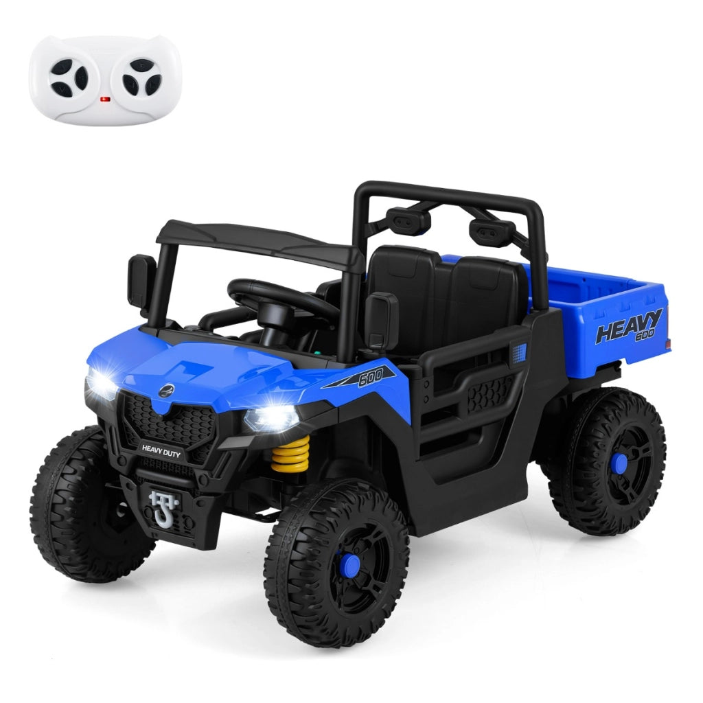 Camion ribaltabile elettrico 12V con telecomando e sospensione a molla, Giocattolo elettrico per bambini da 3 a 8 anni Blu scuro-Macchinine giocattoli