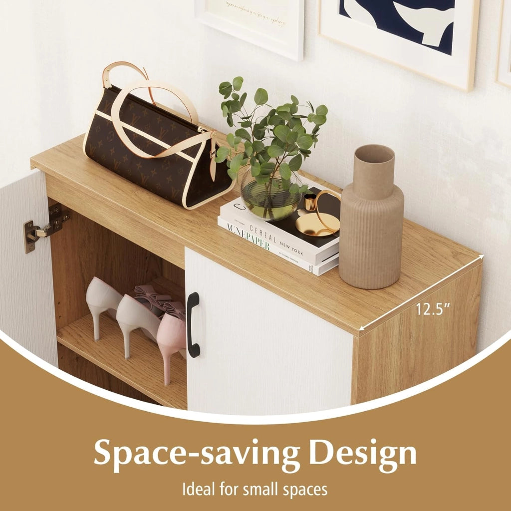 Credenza cucina armadio a 2 ante mobile cucina basso con ripiano regolabile a 5 posizioni, 2 kit anti-ribaltamento, armadio per soggiorno, ingresso, 80 × 31,5 × 82 cm (Naturale)