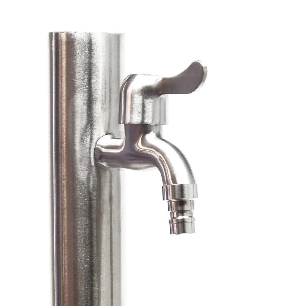 Fontanella a colonna in acciaio inox 95,5cm rotonda con rubinetto e raccordo Resistente a UV e gelo