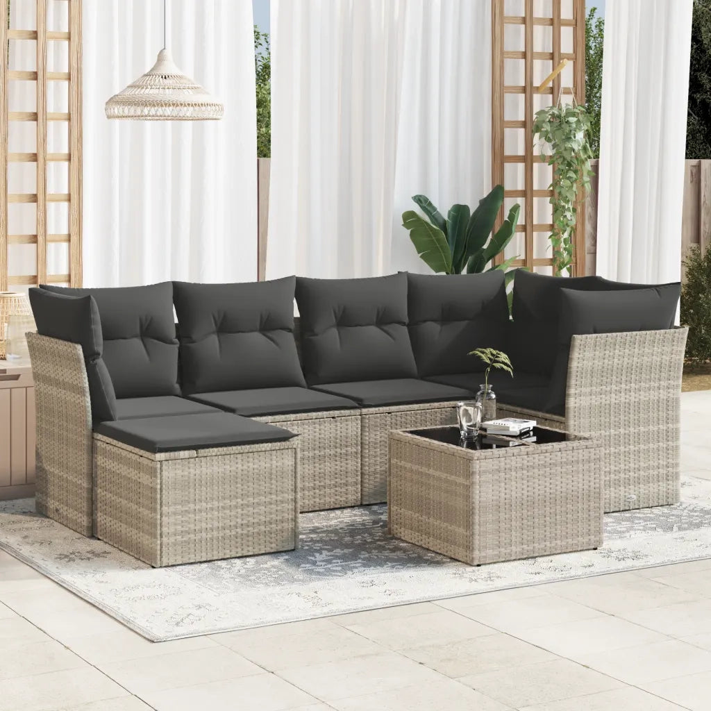 Set Divani da Giardino 7pz con Cuscini Grigio Chiaro Polyrattan 3217962