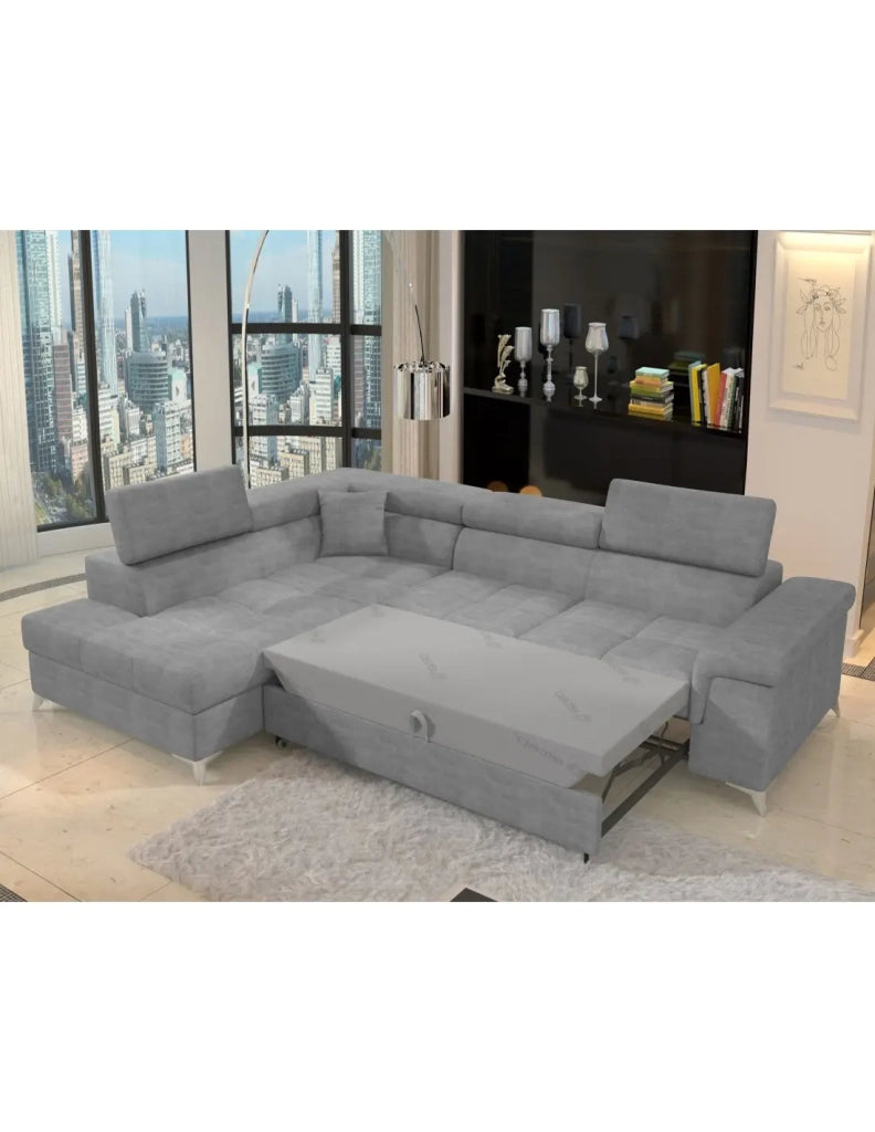 Divano ad angolo convertibile PALAZZO 4 posti grigio - angolo sinistro con contenitore