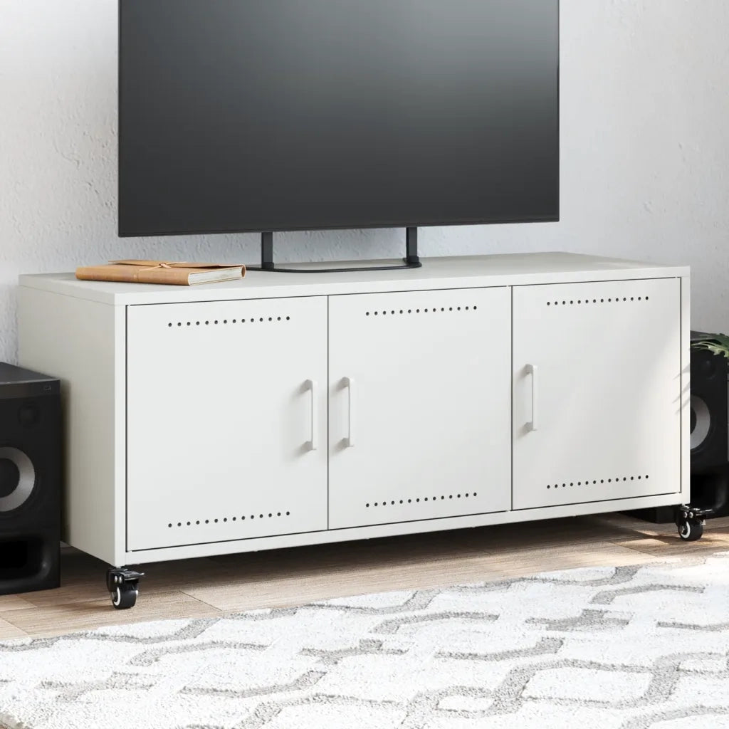 Mobile TV Bianco 100,5x39x43,5 cm in Acciaio Laminato a Freddo