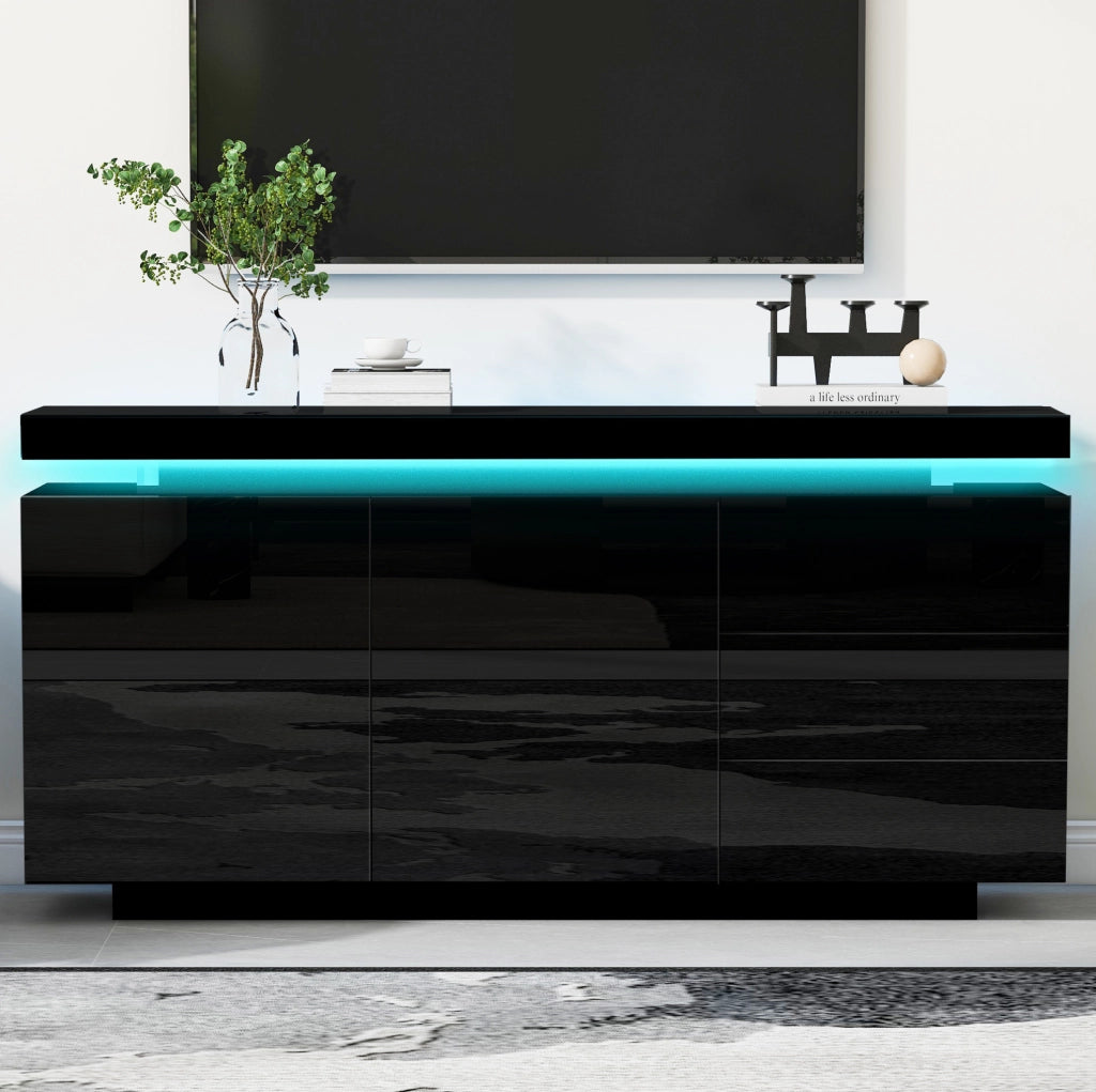 Credenza moderna laccata con illuminazione RGB e 3 cassetti