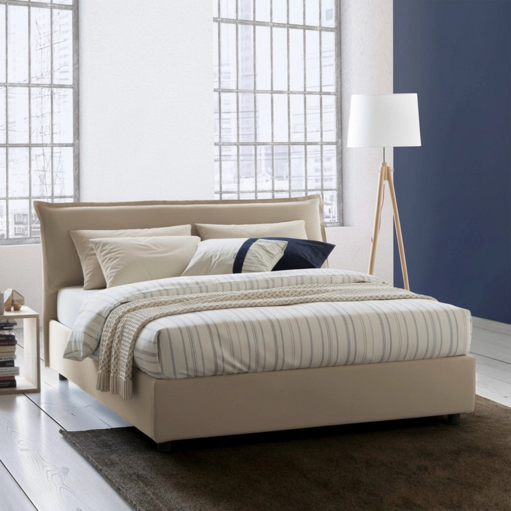 Letto Matrimoniale Amilcaren, Letto Matrimoniale Materasso Incluso Made in Italy, Beige