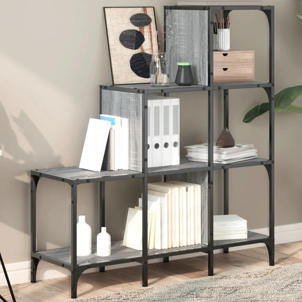 Libreria-Scaffale per Libri-Mobile di Stoccaggio Grigio Sonoma 92x30x102 cm Legno Multistrato e Metallo