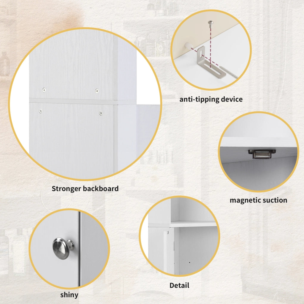 Mobile angolare per bagno con 2 ripiani regolabili, 36,5 x 36,5 x 155 cm, bianco