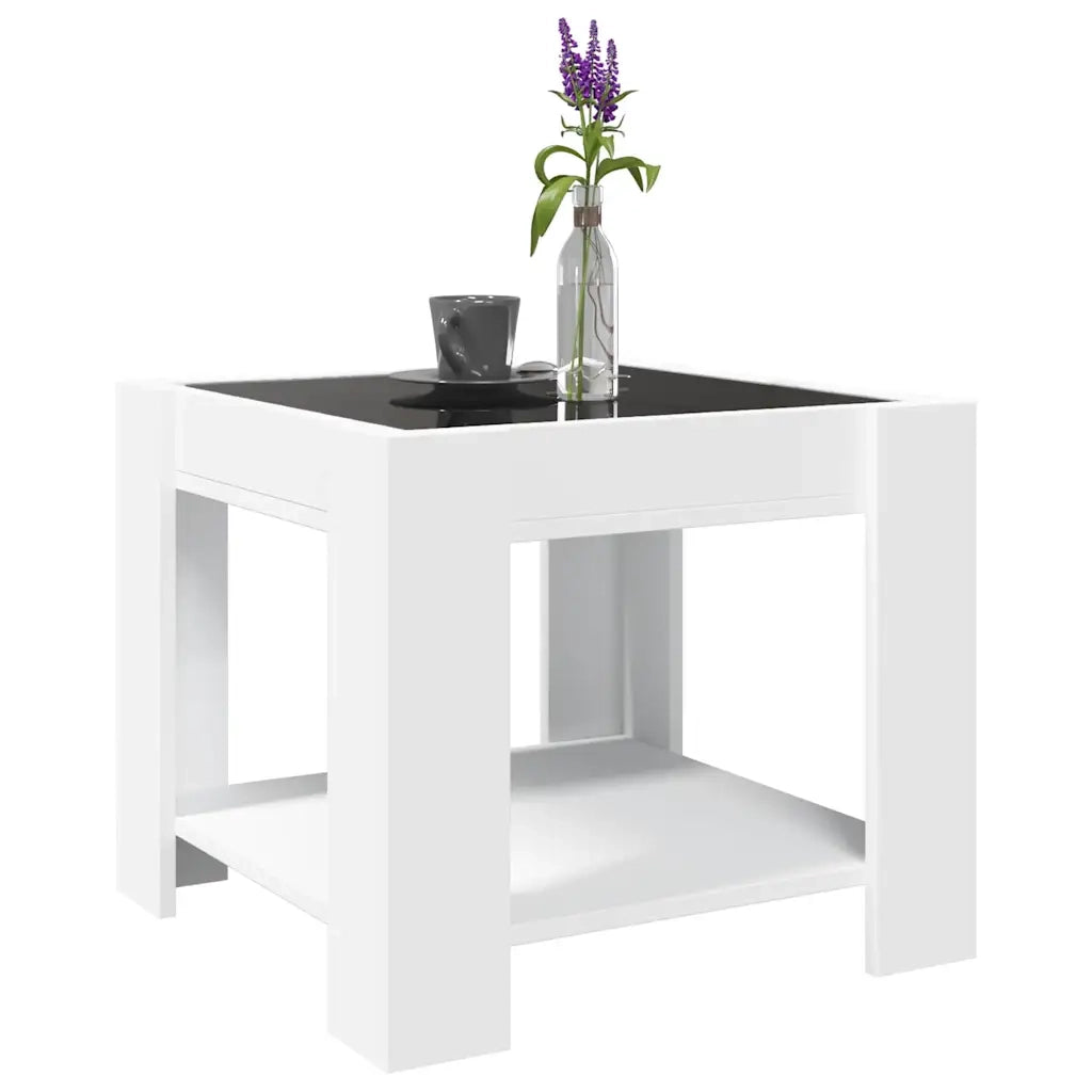 Tavolino Salotto con LED Bianco 53x53x45 cm Legno Multistrato