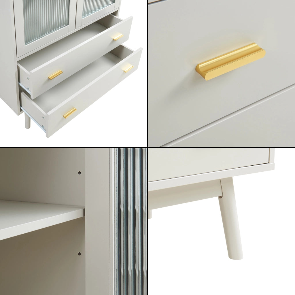 Credenza Susa con Vetrina e 2 Cassetti 120x80x40 cm Beige [en.casa]