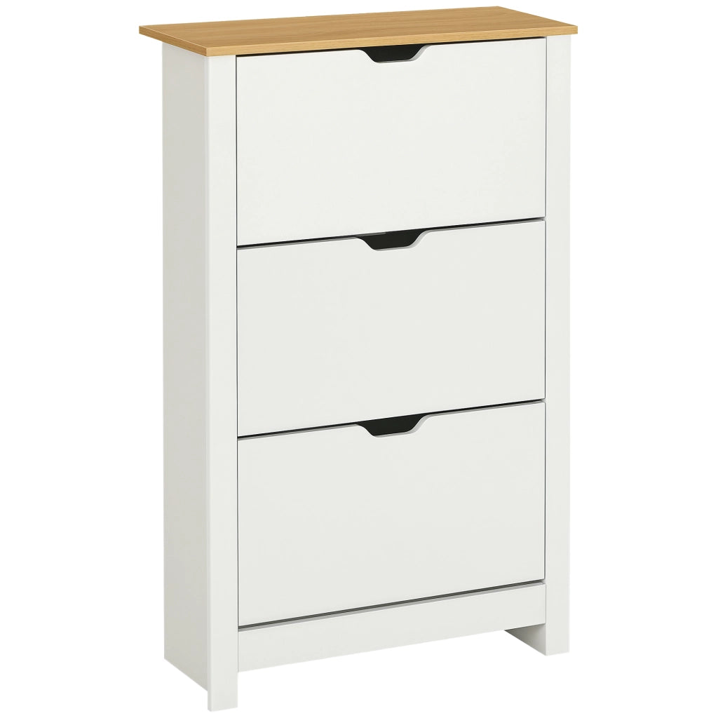 Scarpiera Slim per 18 Paia di Scarpe 72x26x112 cm con 3 Cassetti a Ribalta Rivestimento in Melamina Bianco
