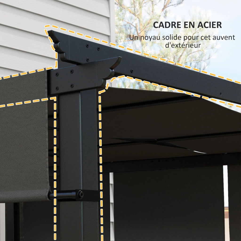 Pergola 3x3 metri con 3 tende scorrevoli ¨C zephmum ¨C struttura in metallo, tessuto in poliestere grigio