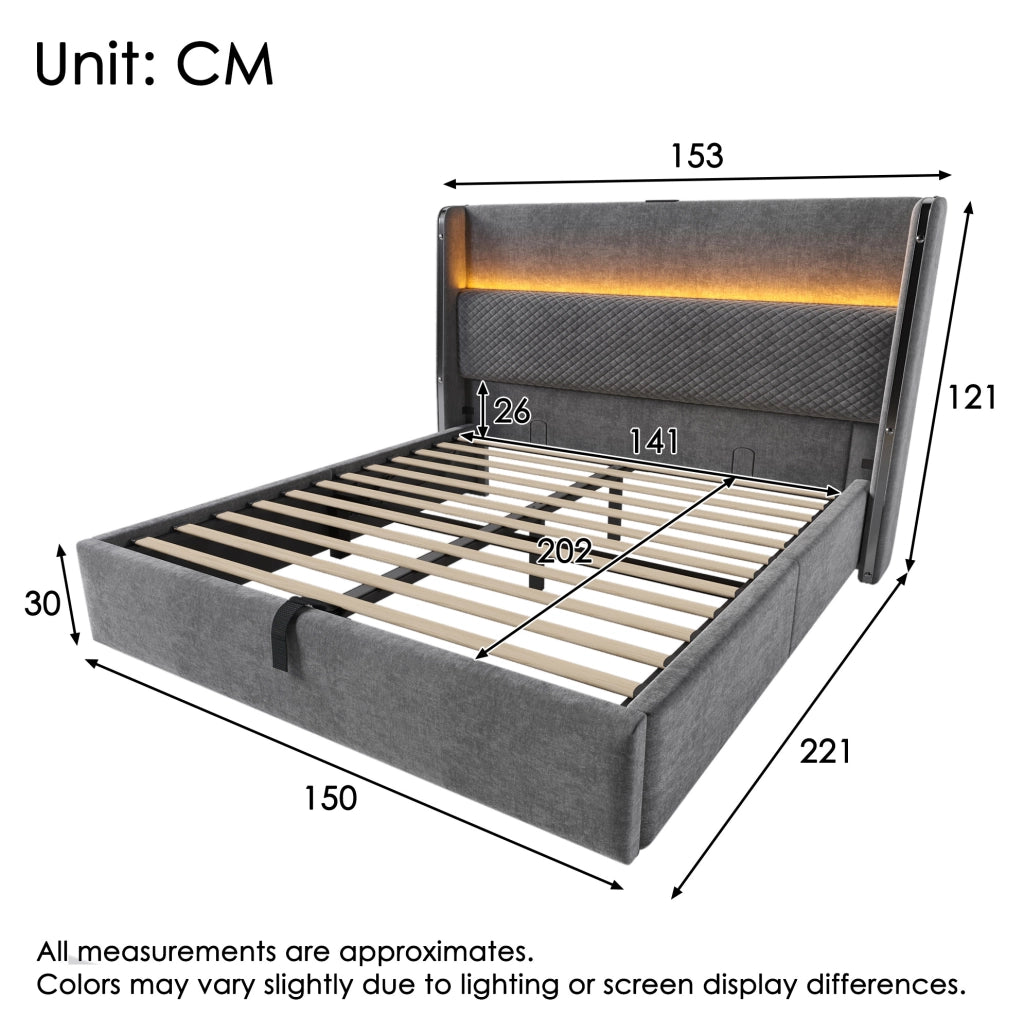 Letto matrimoniale 140x200 cm con LED, USB-C e materasso H3