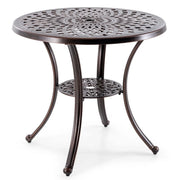 Tavolo da giardino rotondo 79 x 71 cm con foro per ombrellone e poggiapiedi regolabili stile elegante alluminio pressofuso rosso rame 20_0019486