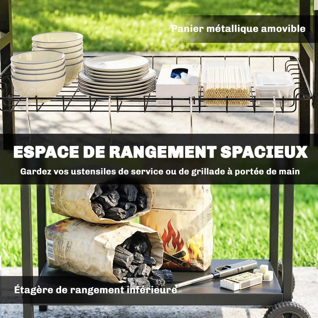 Carrello da Cucina 3 Livelli ¨C Zephmum ¨C Nero, Acciaio Inox, 114x61x81cm
