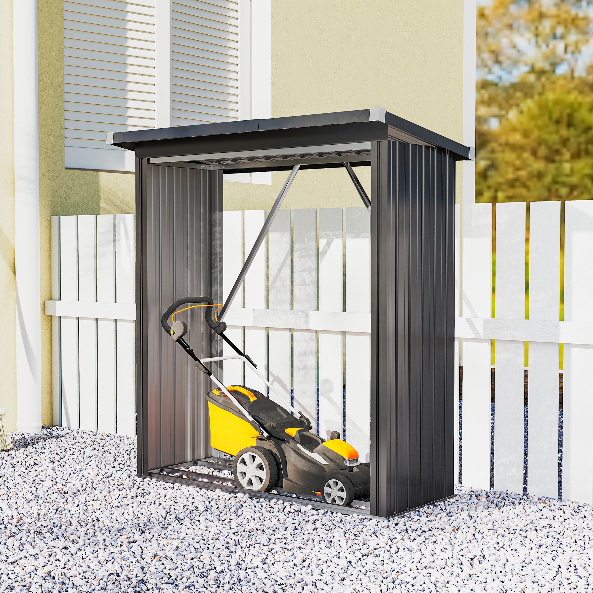 Capanno Portalegna 150x66.5x150 cm Base Rialzata e Tetto Inclinato in Acciaio Grigio Scuro