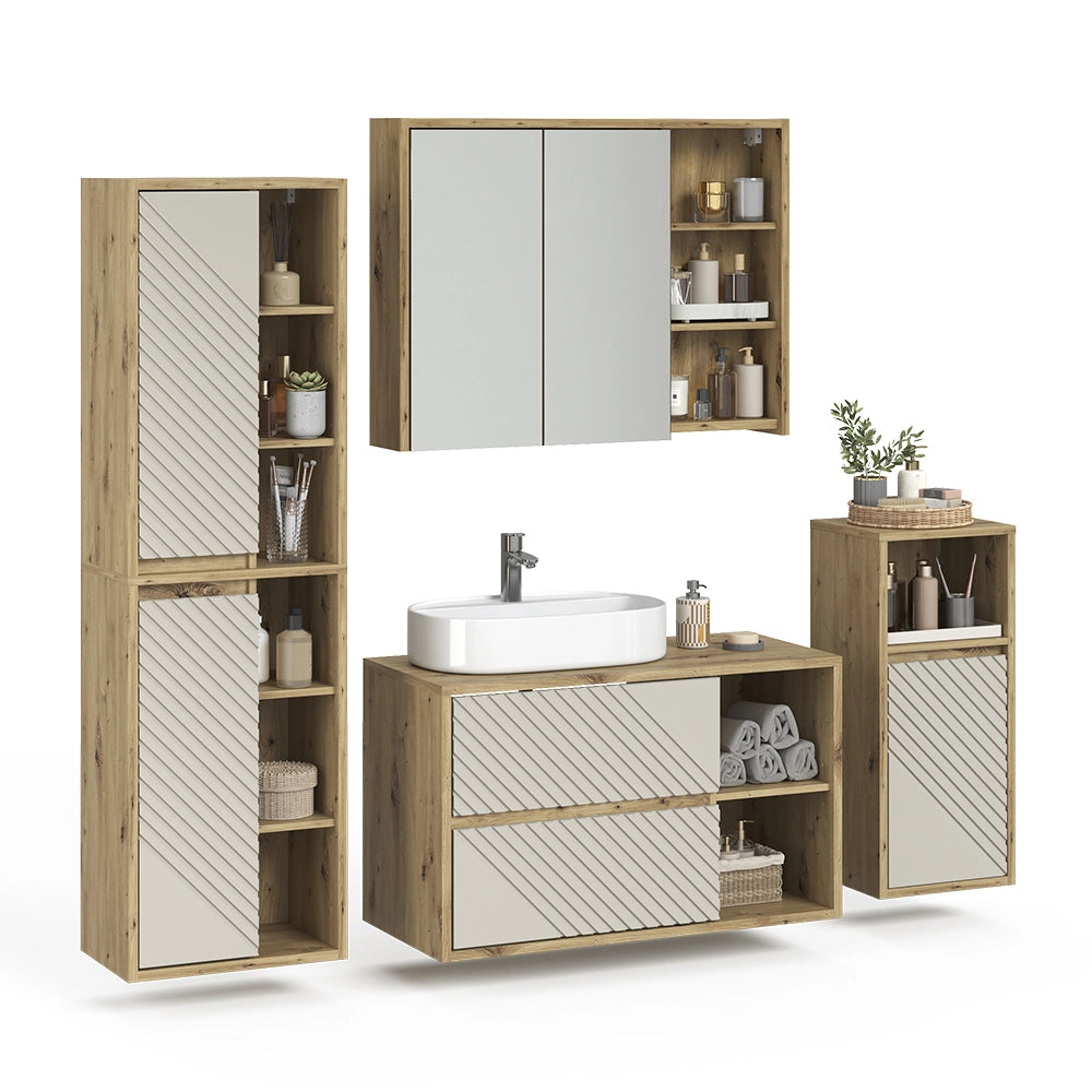 Set mobili bagno Viola Rovere artigianale 4 parti Vicco