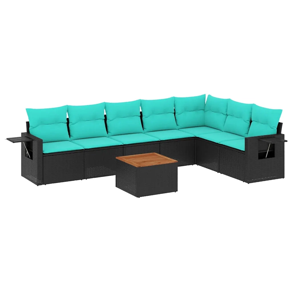 Set Divani da Giardino 8 pz con Cuscini Nero in Polyrattan 3224594
