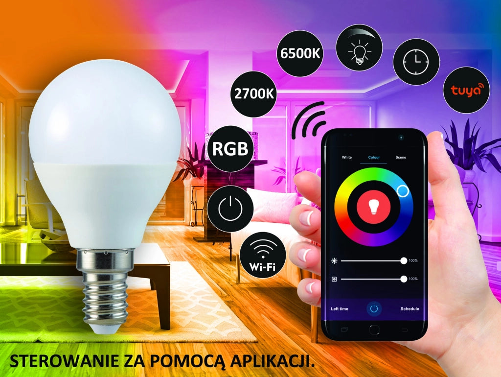 Lampadina LED WiFi Tuya E14 G45 5,5W RGB+CCT Polux