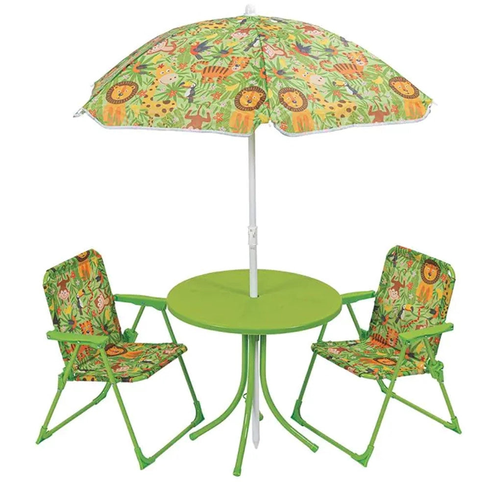 Trade Shop - Set Da Giardino Per Bambini Con Tavolino Rotondo Sedie Pieghevoli Ombrellone Verde 529028 -