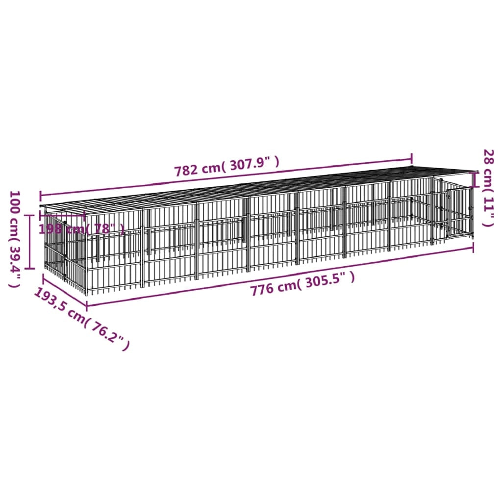 Cuccia gabbia per animali da esterno pac con tetto per cani in acciaio 15,02 m² nero 02_0041745